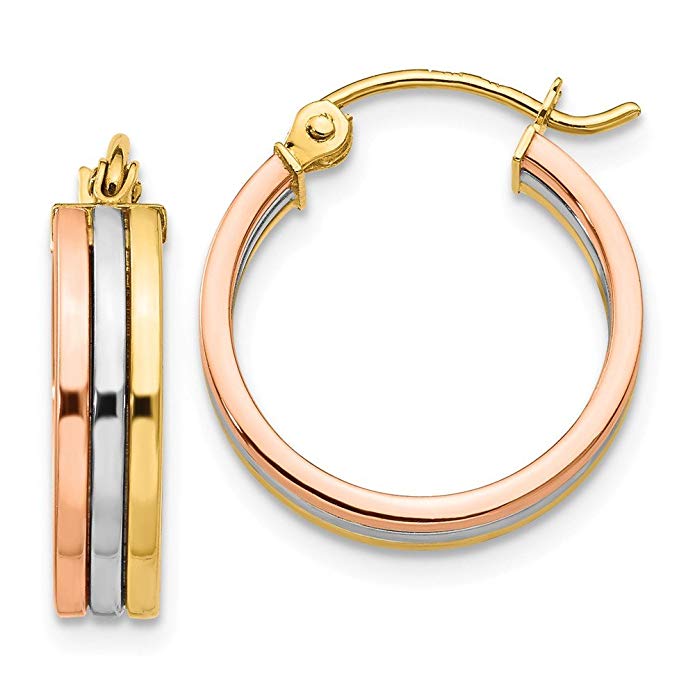 14K Tri-Colored Gold Hoop Earrings (Approximate Measurements 18mm x 4mm)