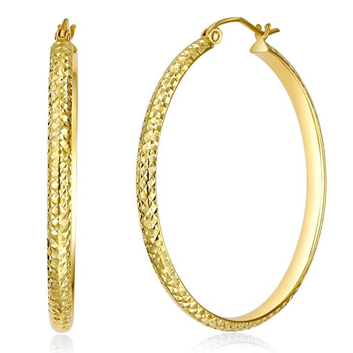 Wellingsale Ladies 14k Yellow Gold Diamond Cut Polished 3mm Hoop Earrings (35 x 35 mm)