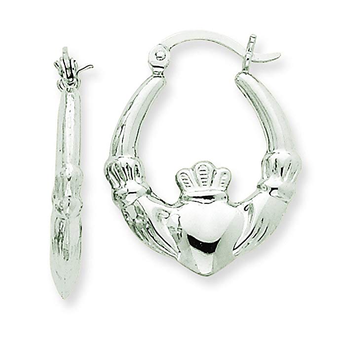 14k White Gold Claddagh Hoop Earrings