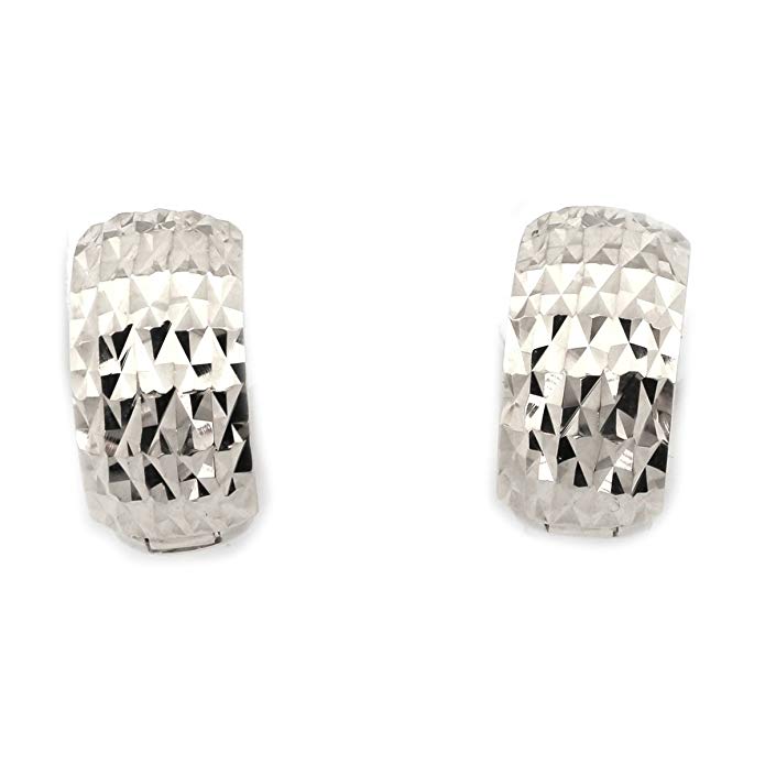 14k Yellow or White Gold 7mm Thick Diamond Cut Huggie Earrings