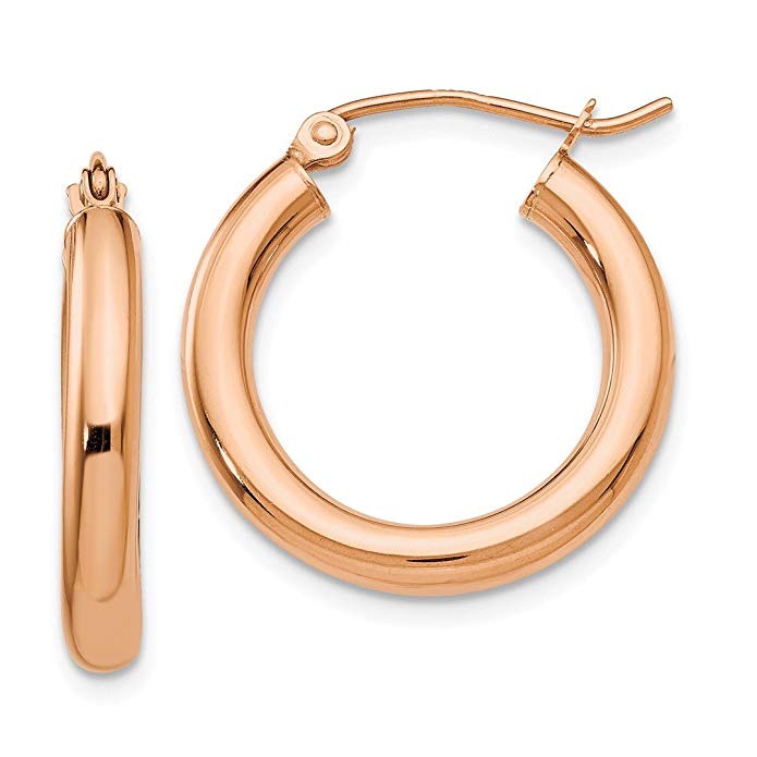 14kt Rose Gold 3mm Hoop Earrings Ear Hoops Set Round Classic Fine Jewelry For Women Gift Set