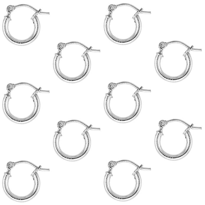 10 Pairs Sterling Silver Tiny Tube Hoop Earrings with Post-Snap Closure 2mm thick 3/8 inch round