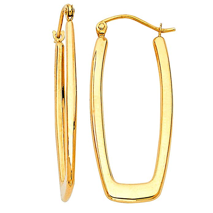 14k Yellow Gold 2.5mm Thickness Designer Flat Rectangular Earrings (34 x 15 mm)