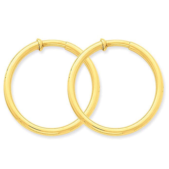 3 mm Non-pierced Clip On Hoop Earrings in Genuine 14k Yellow Gold - 21 to 36mm