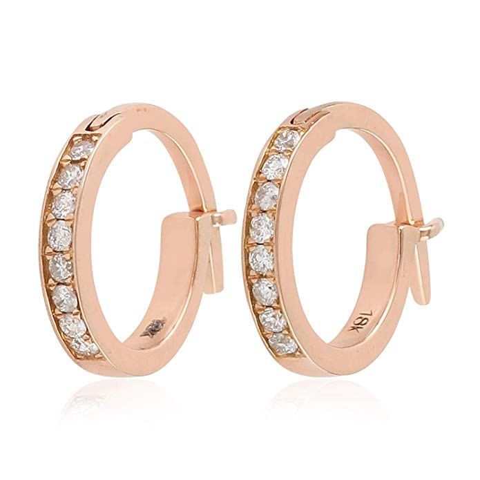 Micropave-Set Genuine Gemstone/Diamond Huggie Hoop Earrings in 18K Solid Gold