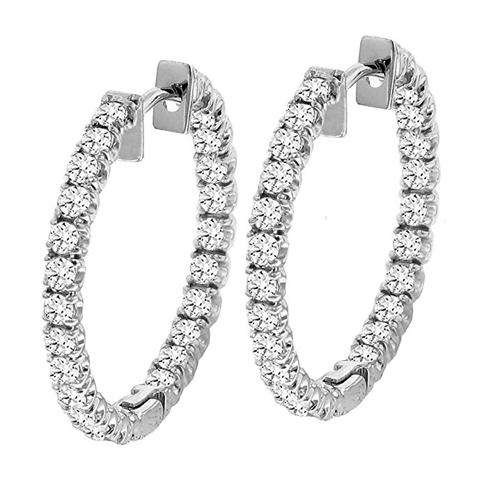 2.50 CT TW Inside/Outside Round Diamond Hoops in 14k White Gold