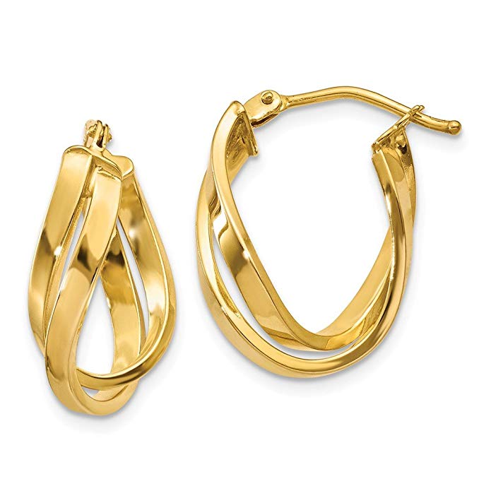 14k Yellow Gold Twisted Hoop Earrings For Women