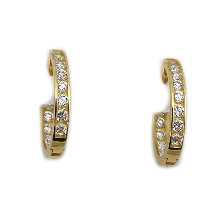 14k Yellow or White Gold Inside Out Cubic Zirconia Oval Huggie Earrings