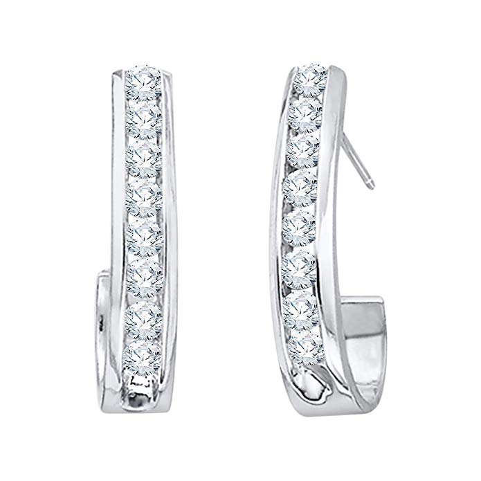 Diamond J-Hoop Earrings in 10K Gold (1/2 cttw) (Color JK, Clarity I2-I3)