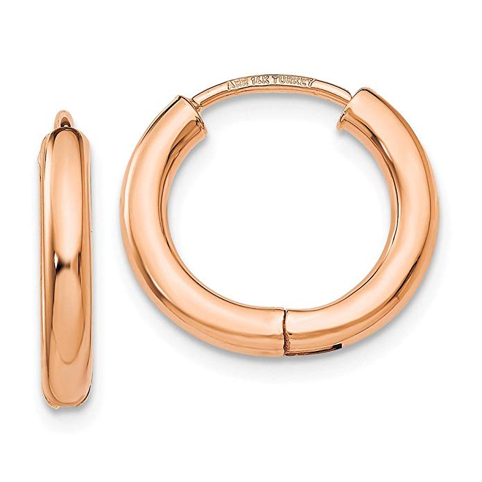 14K Rose Gold Polished Hollow 0.5IN Hinged Hoop Earrings (0.5IN x 0.5IN)