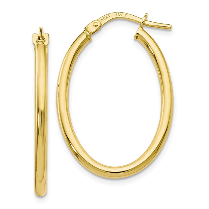 10k Yellow Gold 2.00mm Polished Oval Hinged Hoop Earrings (1IN x 0.7IN)