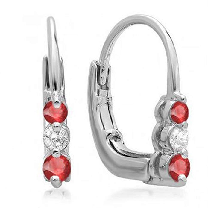 10K White Gold Ladies 3 Stone Hoop Earrings