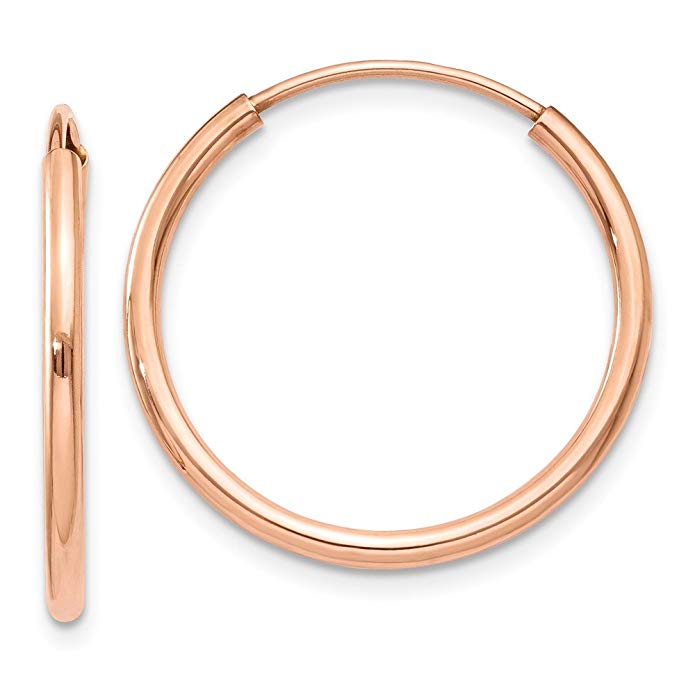 1.5mm Endless Hoop Earrings in Genuine 14k Rose Gold - 14 to 38mm