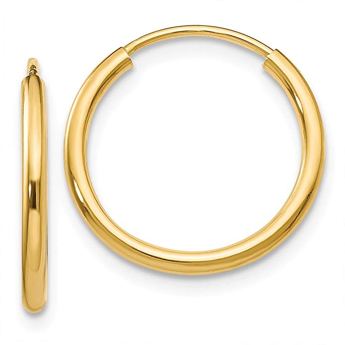 14k Yellow Gold Hollow tube 1.5mm Polished Round Endless Hoop Earrings