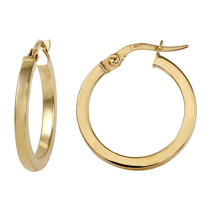 Bee Jewels 14k Yellow Gold Italian Square Tube Hoop Earrings (15mm Diameter)