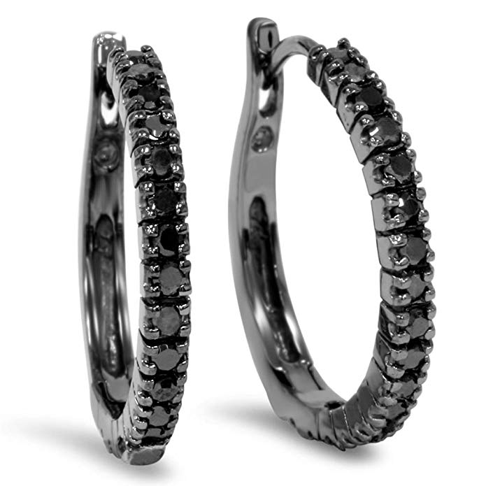 1/2ct Black Diamond Hoops 10K Black Gold