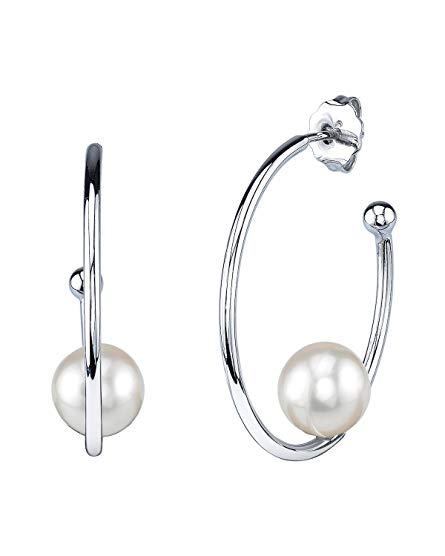 THE PEARL SOURCE Genuine White Freshwater Cultured Pearl Karlee Hoop Earrings for Women