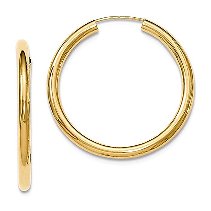 14K Yellow Gold Wide Thick Continuous Endless Hoop Earrings, (3mm Tube)