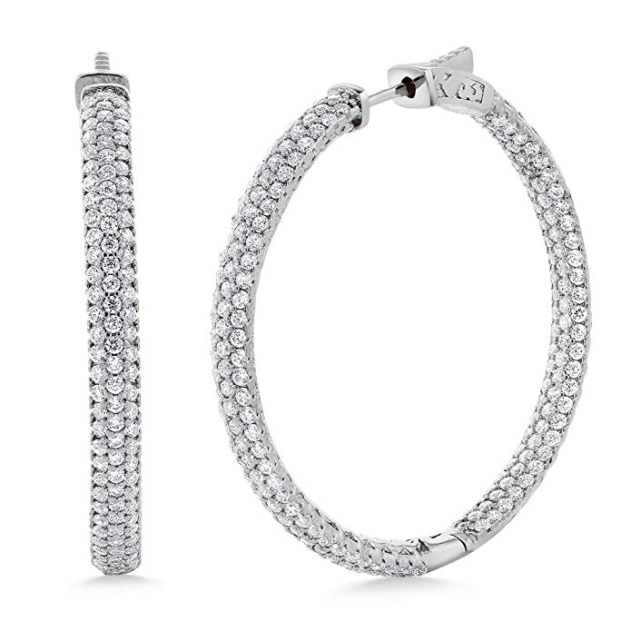 1.50 Inch Classic 3-Row Stunning White CZ Pave Hoop Earrings For Women