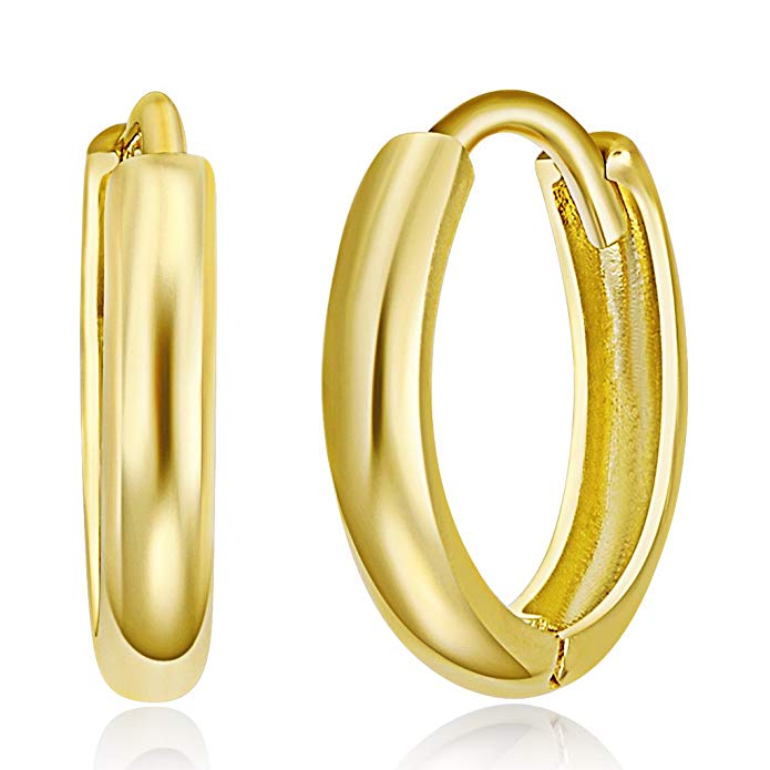 Wellingsale Ladies 14k Yellow Gold Polished 2mm Huggies Earrings (10 x 10 mm)