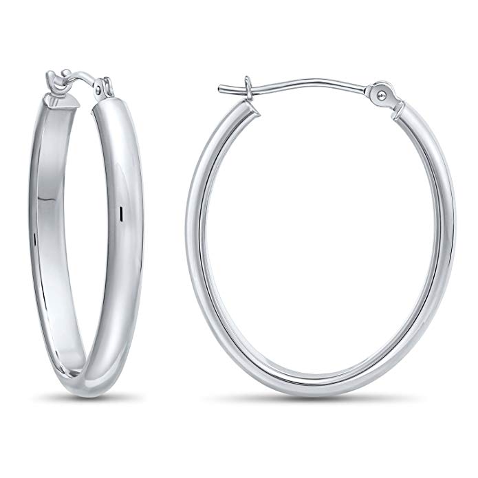 14k Yellow Gold Oval Hoop Earrings, 1''