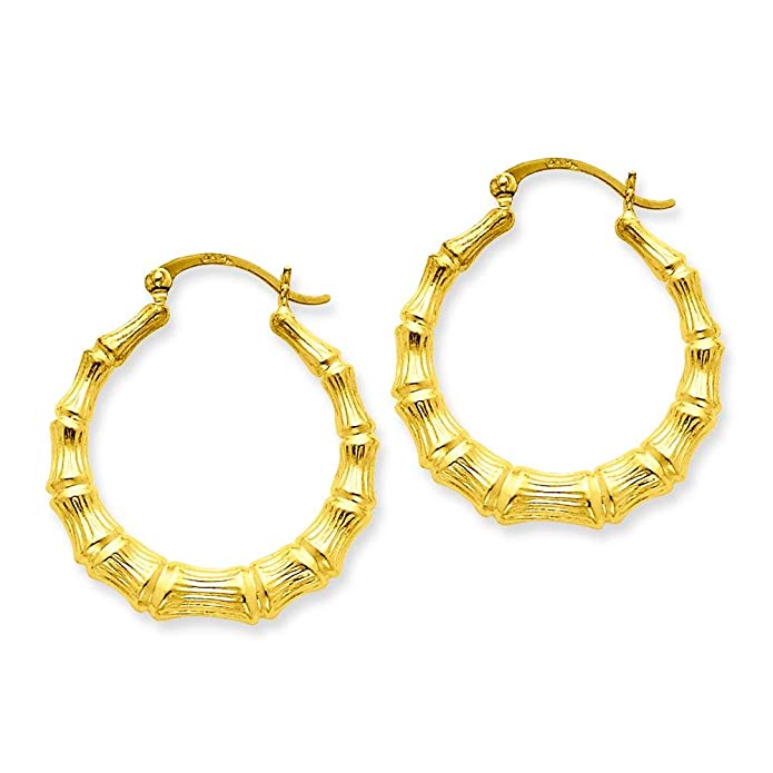 14K Yellow Gold Bamboo Hoop Earrings Jewelry