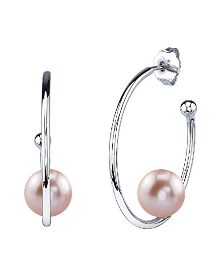 THE PEARL SOURCE Genuine Pink Freshwater Cultured Pearl Karlee Hoop Earrings for Women