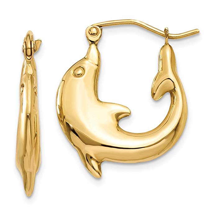 14k Gold Polished Dolphin Hoop Earrings (0.39 in x 0.12 in)