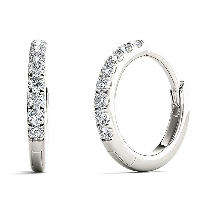 JewelAngel Women's 1/10 Carat TDW Diamond Charming Hoop Earrings (H-I, I1-I2)