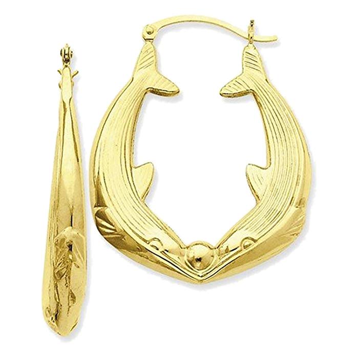 14 Karat Yellow Kissing Dolphin Hoop Earrings