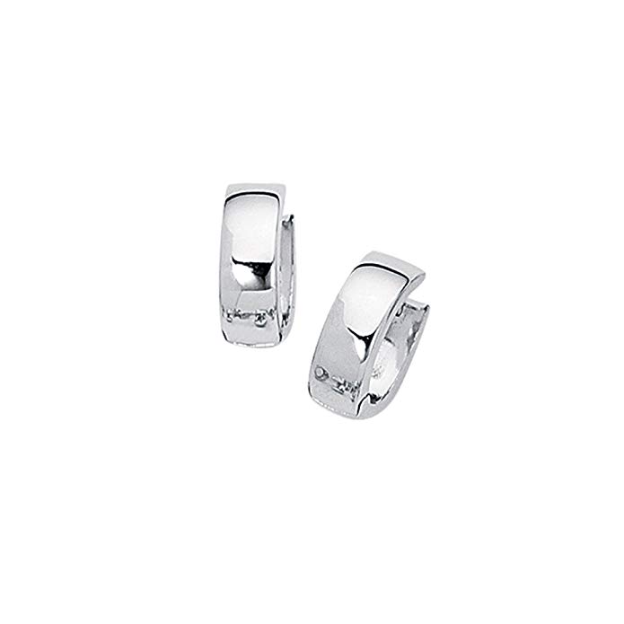 14k Solid White Gold Shiny Huggies Hoops Earrings