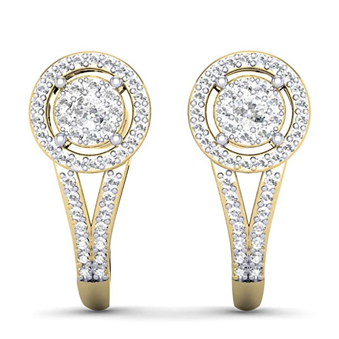 0.50 Carat (ctw) 18K Gold Round White Diamond Ladies Double Frame Halo Style Hoop Earrings 1/2 CT