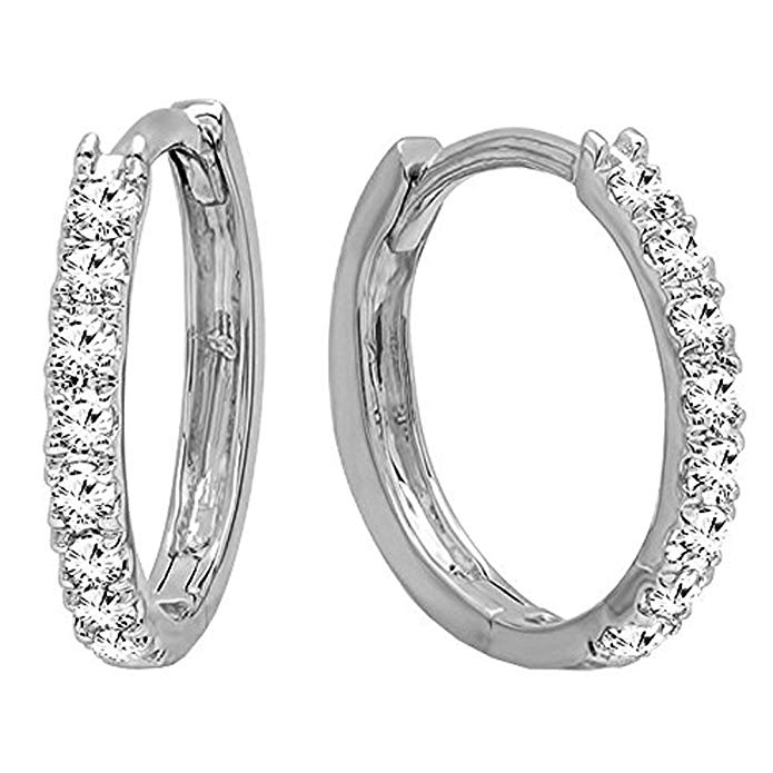 0.20 Carat (ctw) 18K Gold Round Cut White Diamond Ladies Huggies Hoop Earrings 1/5 CT