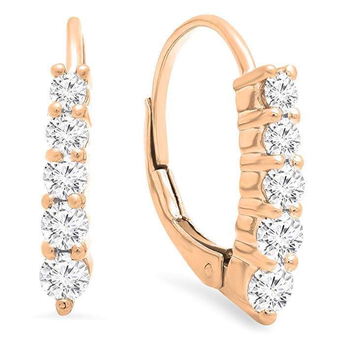 0.70 Carat (ctw) 14K Gold Round Cut White Diamond Ladies Huggies Hoop Earrings