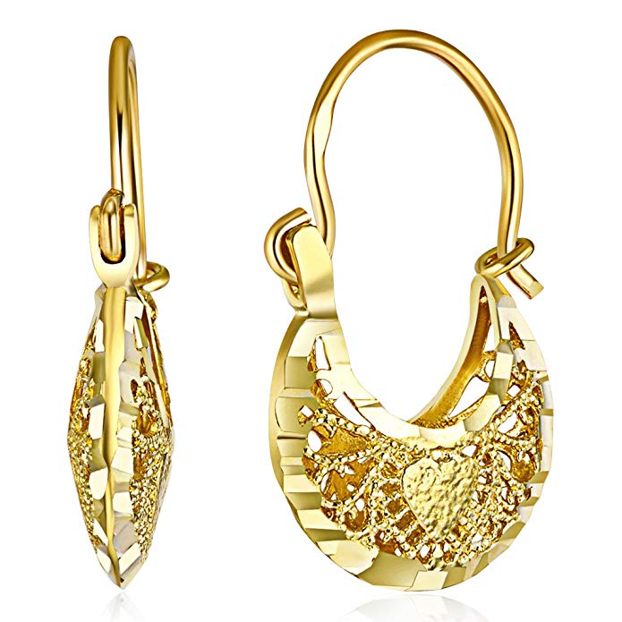 Wellingsale Ladies 14k Yellow Gold Polished Fancy Filigree Hoop Earrings (12 X 21mm )