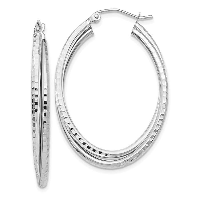 14k White Gold D/C Polished Oval Hoop Earring. Length 40mm x Width 25mm.