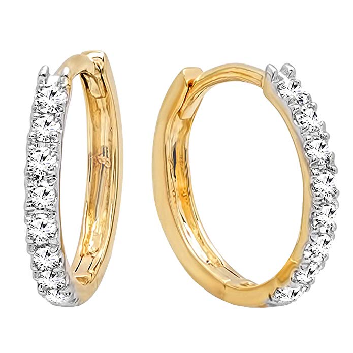 0.20 Carat (ctw) 14K Gold Round White Diamond Ladies Huggies Hoop Earrings 1/5 CT