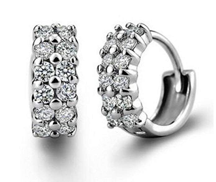 Sterling Silver Hoop Cubic Zirconia CZ Huggie Hoop Earrings for Women