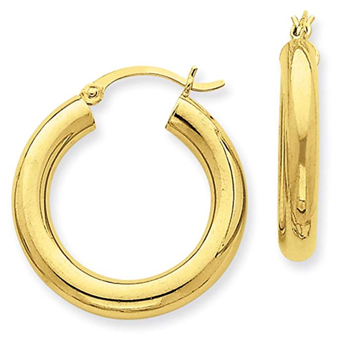 10K Yellow Gold Polished Round Tubular Hinged Hoop Earrings 4mm x 17mm