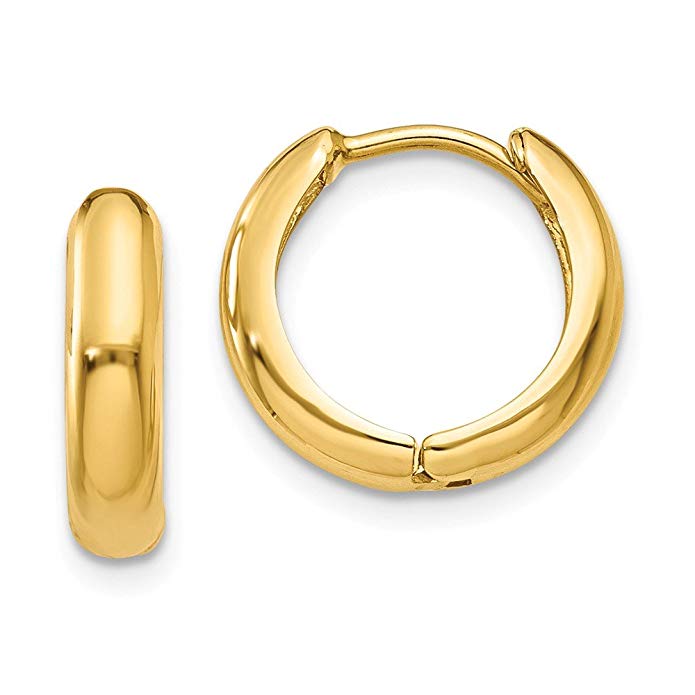 14k Yellow Gold Hinged Hinged 0.3IN Hoop Huggie Earrings (0.3IN x 0.1IN)