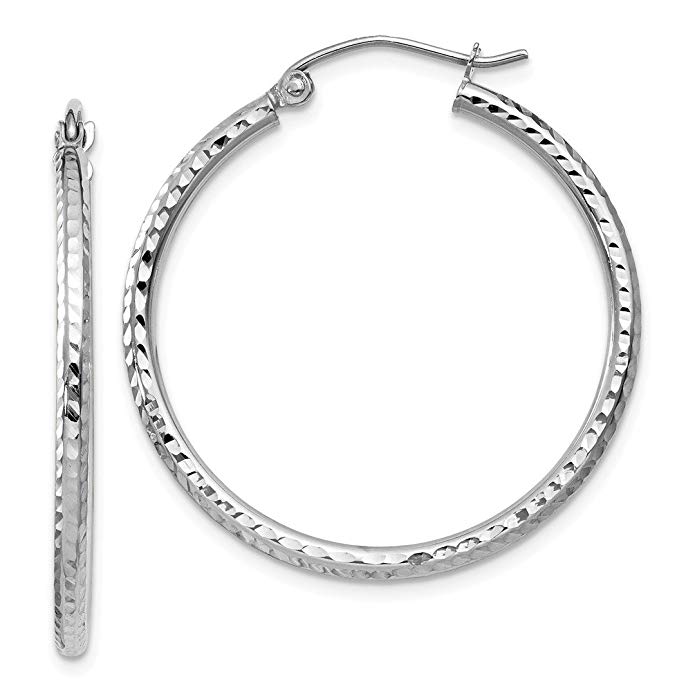 14kt White Gold 2mm Round Tube Hoop Earrings Ear Hoops Set Fine Jewelry For Women Gift Set