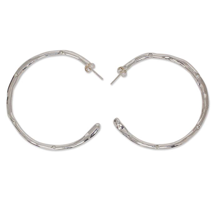 NOVICA Crystal Beads .925 Sterling Silver Glass Half Hoop Earrings 'Sparkling Path'