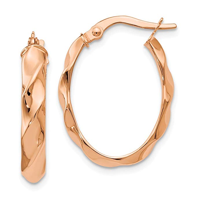 Leslie's 14K Rose Gold High Polish Finish Twisted Oval Hoop Earrings