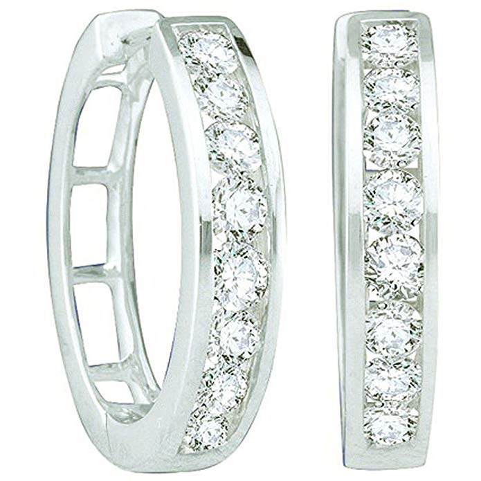 0.25 Carat (ctw) 14K White Gold White Diamond Ladies Huggie Hoop Earrings