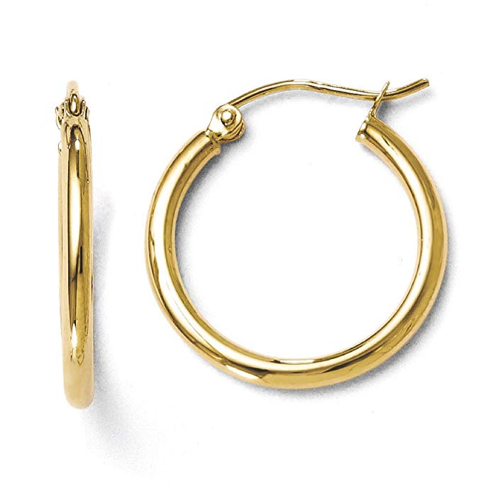 2mm Round Hoop Earrings in 10k Yellow Gold, 20mm (3/4 Inch)