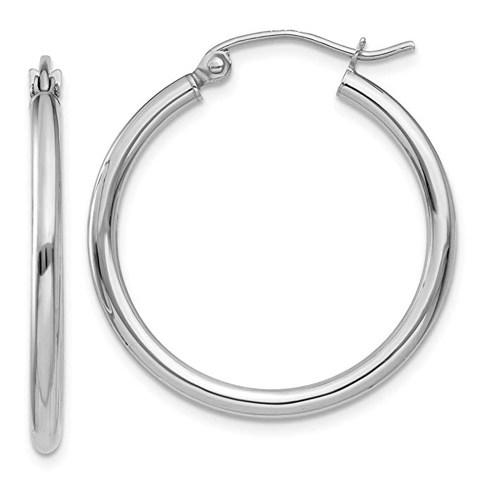 10k White Gold 2 mm Classic Round Hoop Earrings - 13 to 65 mm