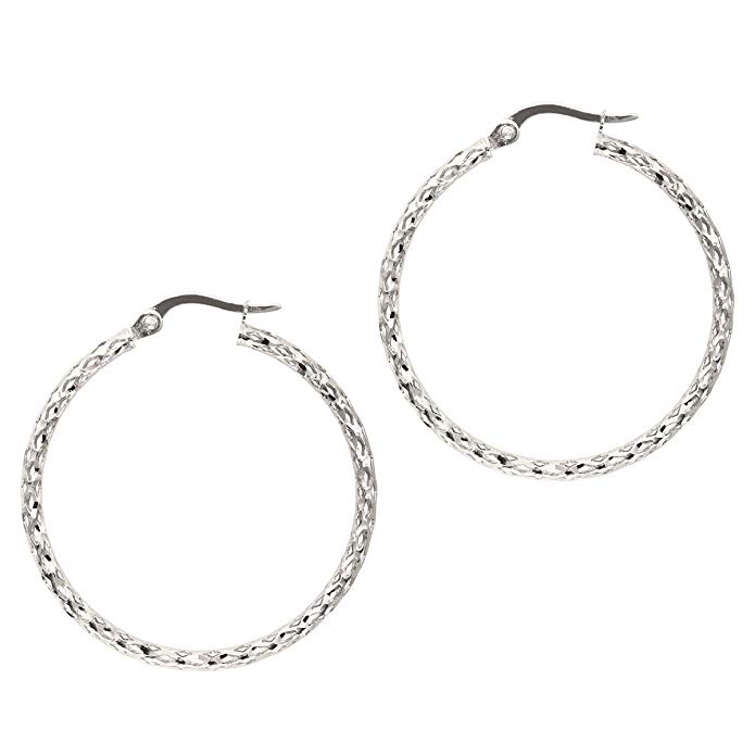 10k Yellow, White or Rose Gold Mesh Hoop Earrings