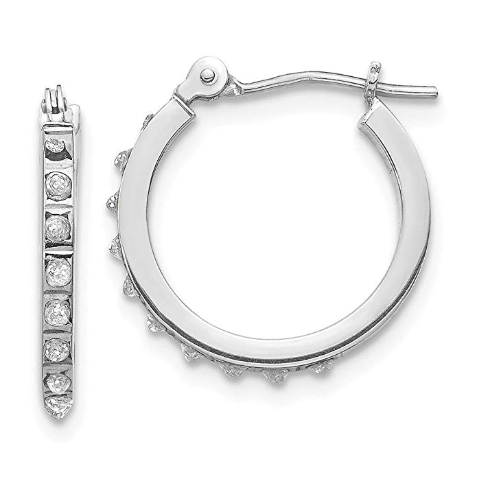 Jewels By Lux 14k White Gold Diamond Fascination Hinged Hoop Earrings, Diamond CTW 0.01