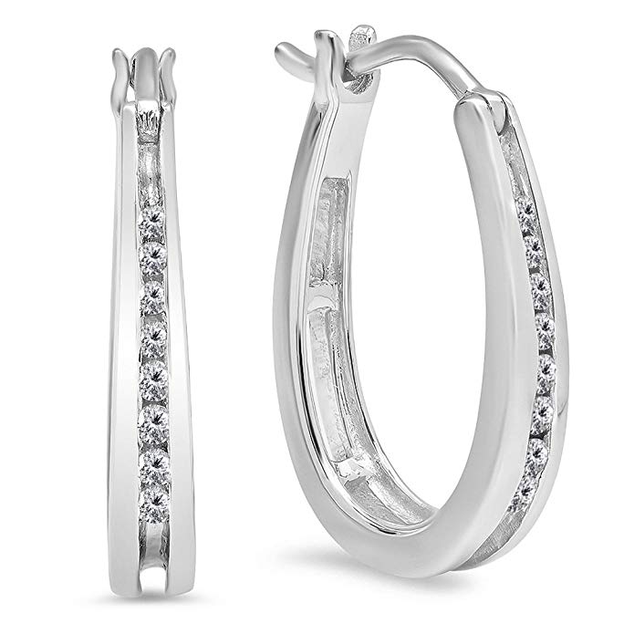 0.20 Carat (Ctw) Sterling Silver Real Round White Diamond Ladies Hoop Earrings