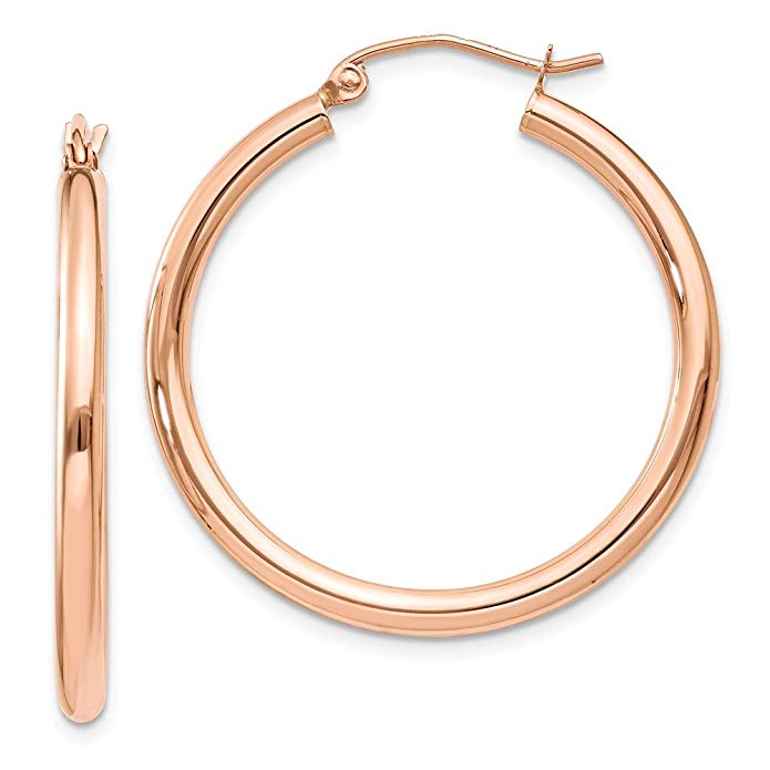 Solid 14k Rose Gold 2.5mm Polished Hoop Earrings 30 x2.5mm